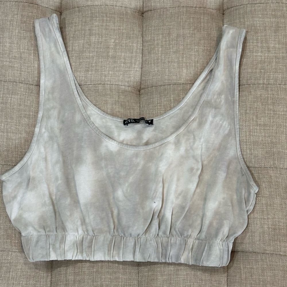 Zara Tie-Dyed Knit Cropped Tank Top - Light Gray - Size Large - EUC - Picture 5 of 7
